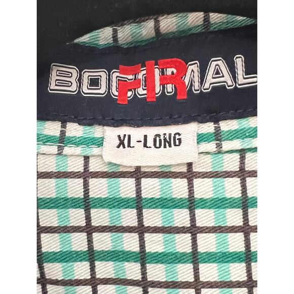 Bocomal size Xl-long shirt button down blue/green plaid flame resistant workwear - Picture 4 of 8